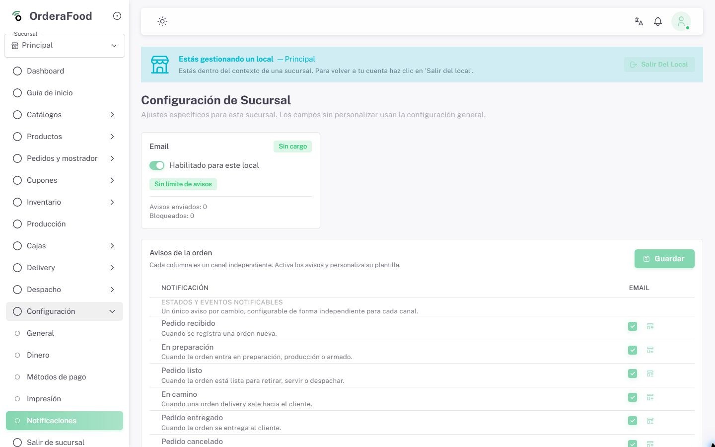 Notificaciones por email